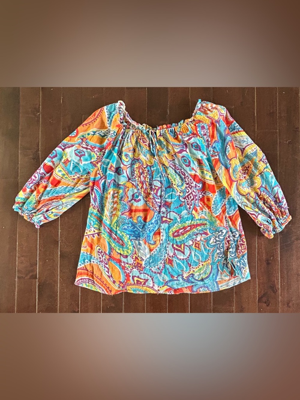 Lauren Ralph Lauren Multicolor Paisley Off-Shoulder Tunic - Turquoise & Orange